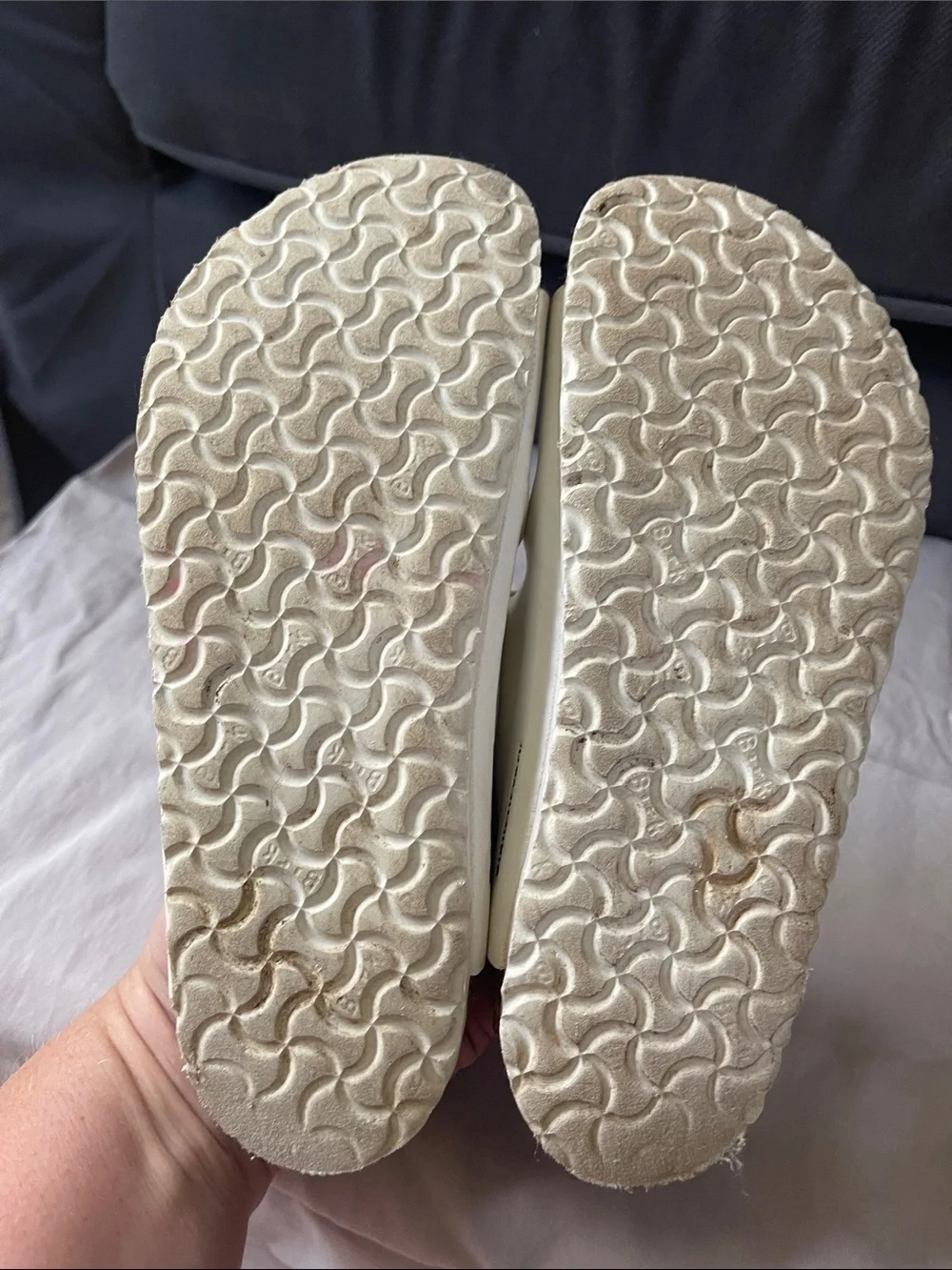 Birkenstock Kids White Arizona Two-Strap Sandal with Silver Buckles size 33